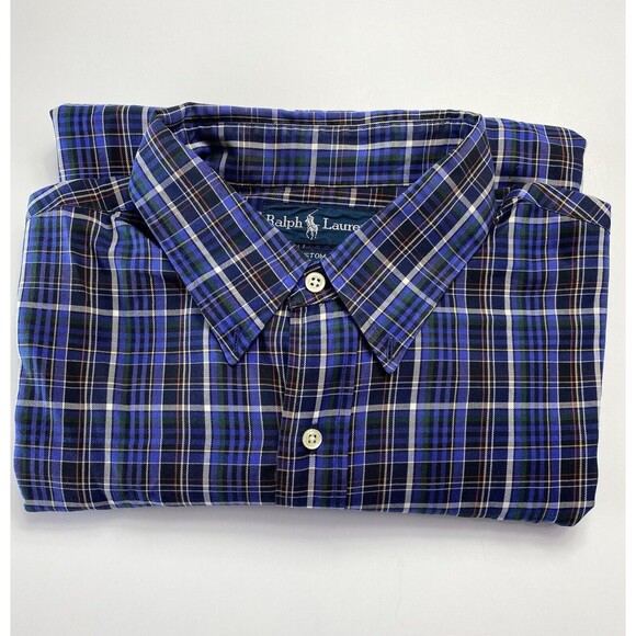 Polo Ralph Lauren Mens Sz XL Custom Fit Blue Plaid Long Sleeve Button Down Shirt - Picture 4 of 12